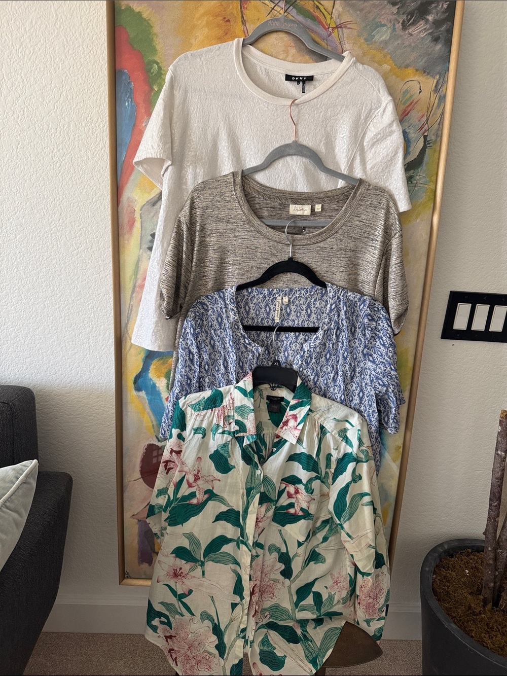 Multiples Cream and Green Floral Shirts
